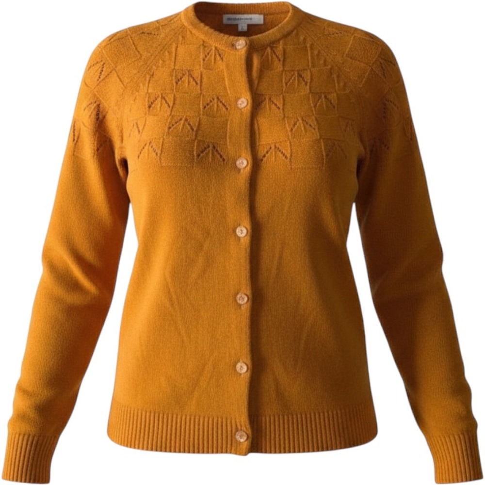 Vintage Hand-Loomed Rust Color Pointelle Cardigan Sweater Large Cottagecore